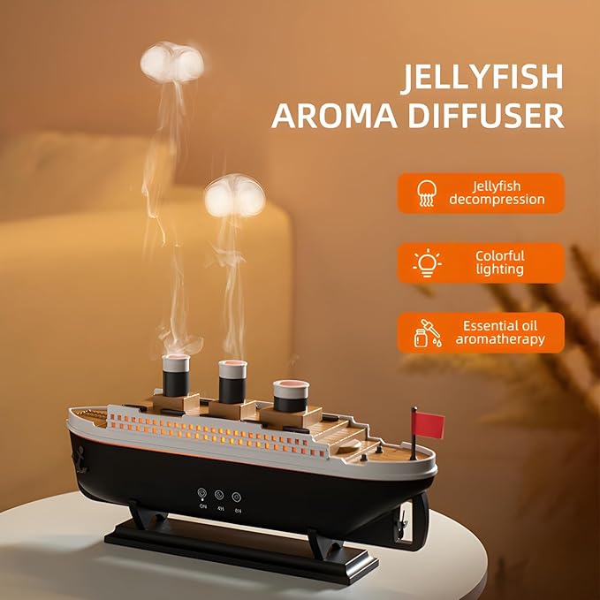 🌧️ Rain Cloud Steamship Humidifier 🚢✨ | Remote, Lights & Aroma 🌿