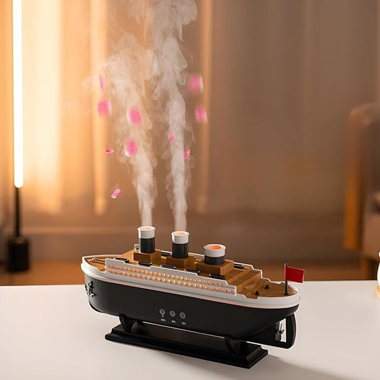 🌧️ Rain Cloud Steamship Humidifier 🚢✨ | Remote, Lights & Aroma 🌿