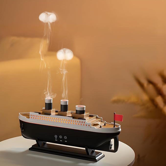 🌧️ Rain Cloud Steamship Humidifier 🚢✨ | Remote, Lights & Aroma 🌿
