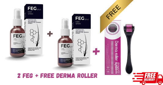 2 FEGPlus (50ml) + Free Derma Roller! 2 زجاجات من سيروم FEGPlus م ينوكسيديل (50مل) + ديرما رولر مجاني - 5% مينوكسيديل، مستخلص الأعشاب البحرية، وإكليل الجبل لشعر أكثر كثافة وقوة.